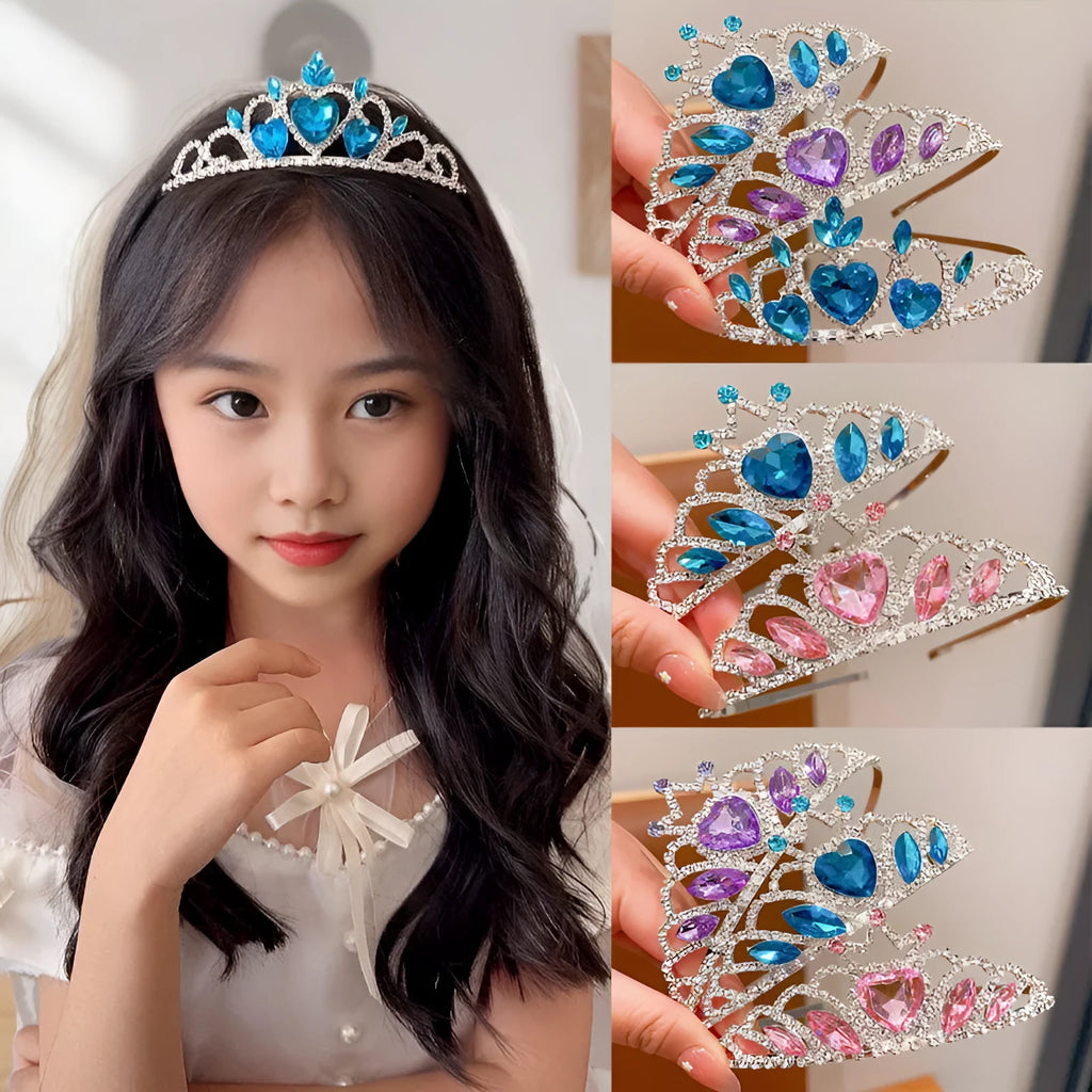Children's pink crystal crown alloy headband hair accessory for dress-up.