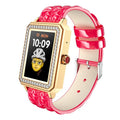 Women's smart bracelet with high-definition screen and genuine leather strap in black gold colour