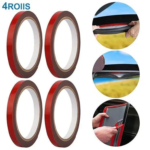 Four rolls of 10mm red double car spread black gelatin sponge tape, 3m each, PE substrate oil adhesive.