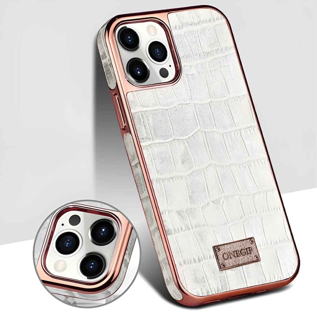 Real skin phone case with side all-inclusive electroplating, grid screen back cover, for iPhone 12 and iPhone 12 Pro Max
