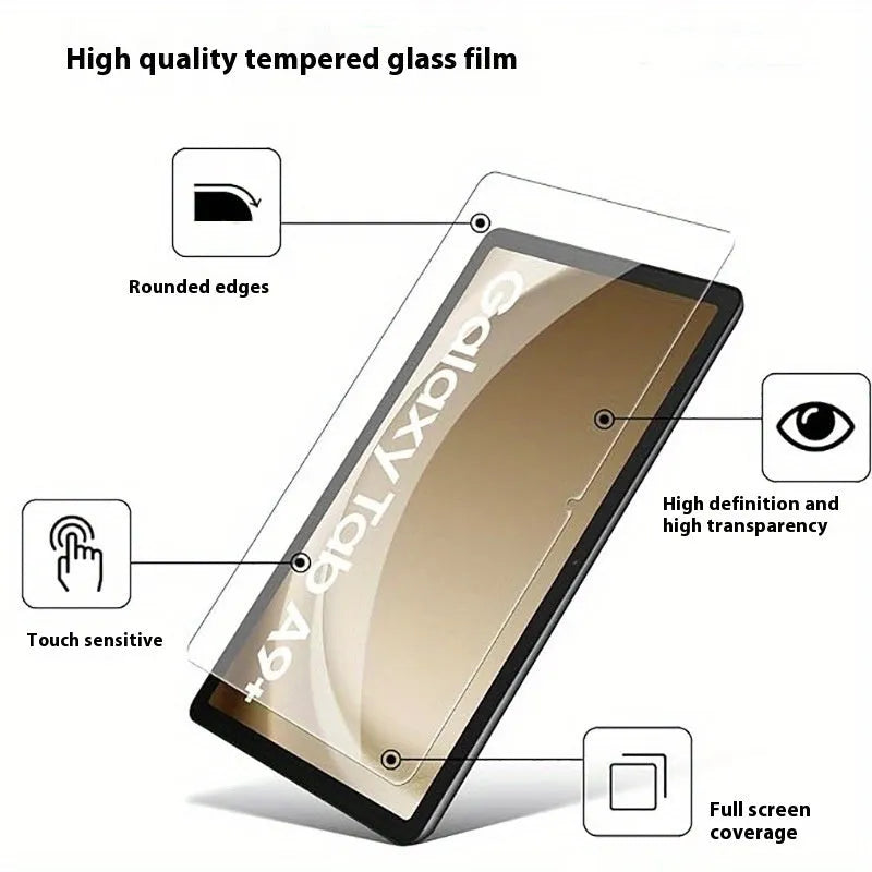 Samsung Galaxy tablet tempered glass screen protector in leather pouch