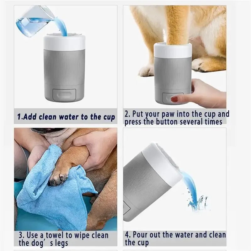 Semi-automatic pet foot washing cup in grey or orange, 14.5cm ABS paw cleaner with inner brush roller
