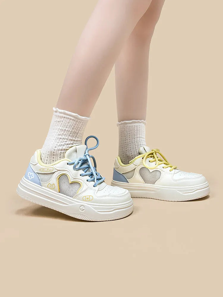 Summer mesh breathable sports casual sneakers with microfiber upper and rubber sole in Meow Rabbit Sea Salt Cheese colors