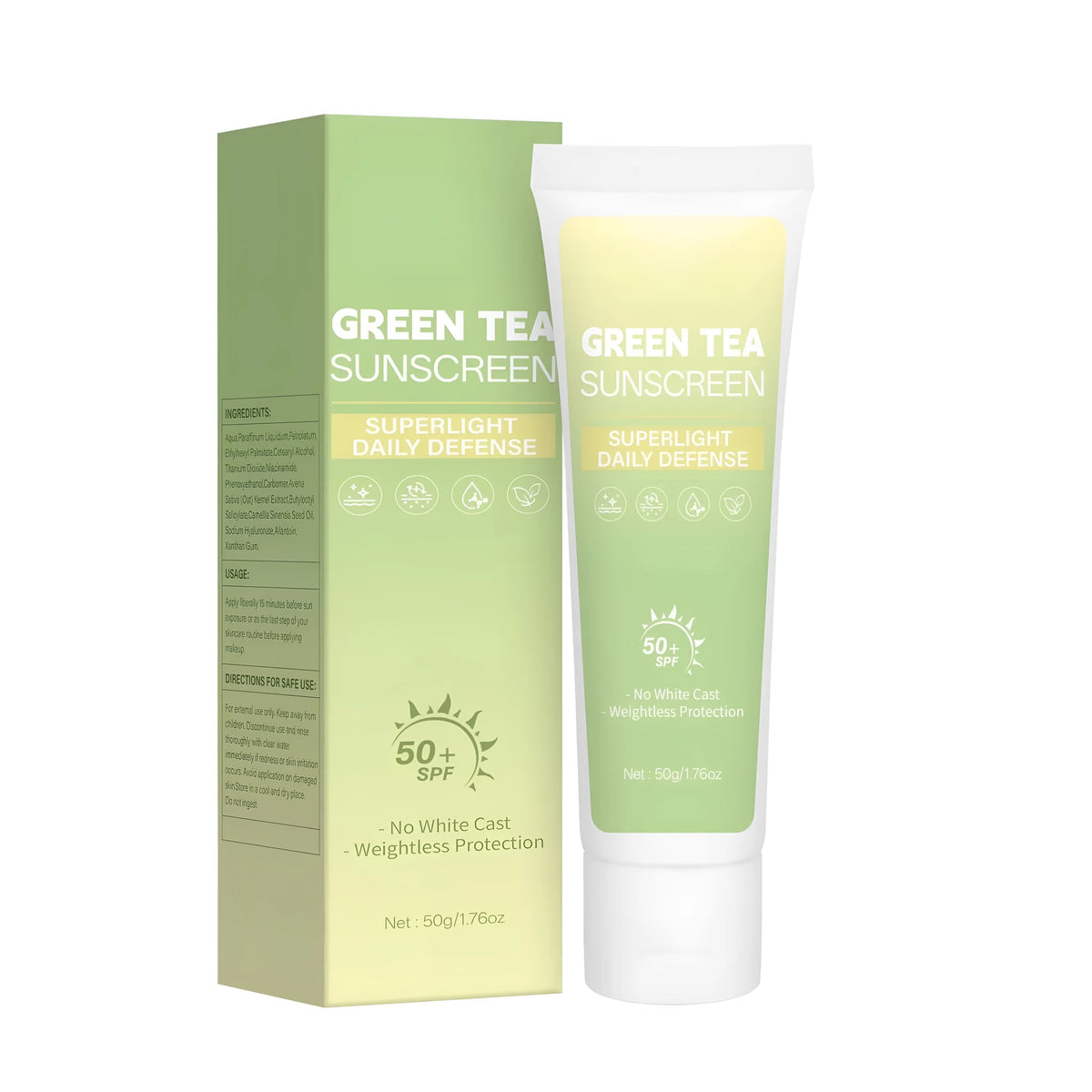 50g green tea sunscreen 30ml protective cream tube with FP-E017 specification for daily sun protection