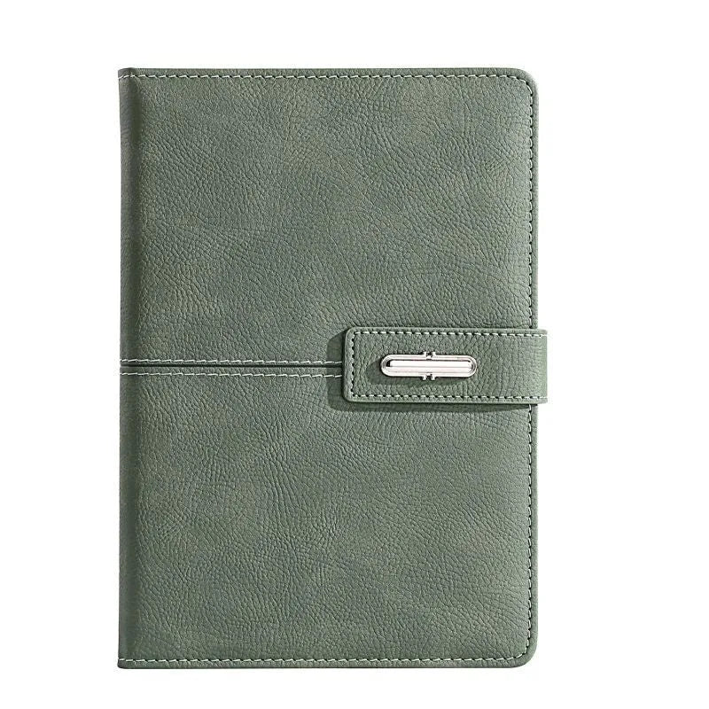 Customisable A5 notebook with imitation leather cover in various colour options on wood-free paper.