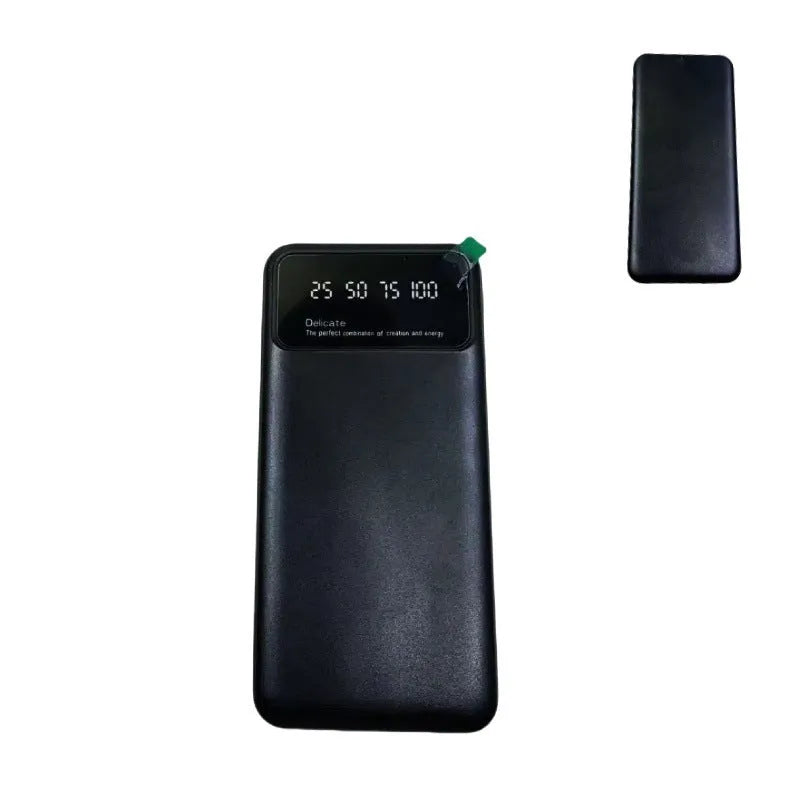 Black ultra-thin 10000mAh power bank with creative design showing compact dimensions