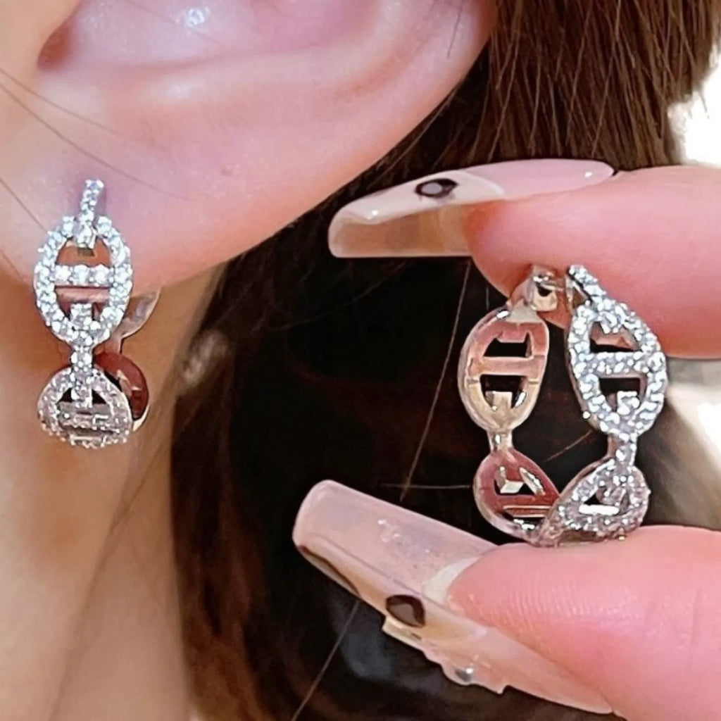 Women's casual diamond earrings in electroplated copper with thick gold plating available in silver, gold, or rose gold tones