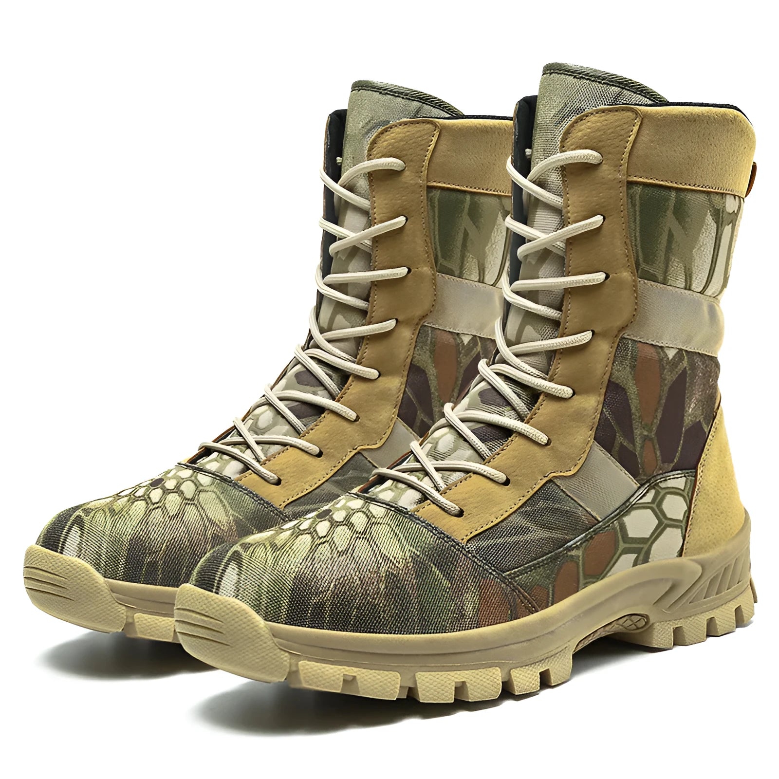 Men's black and camouflage mesh high-top shoes with totem design, sizes 39-45.