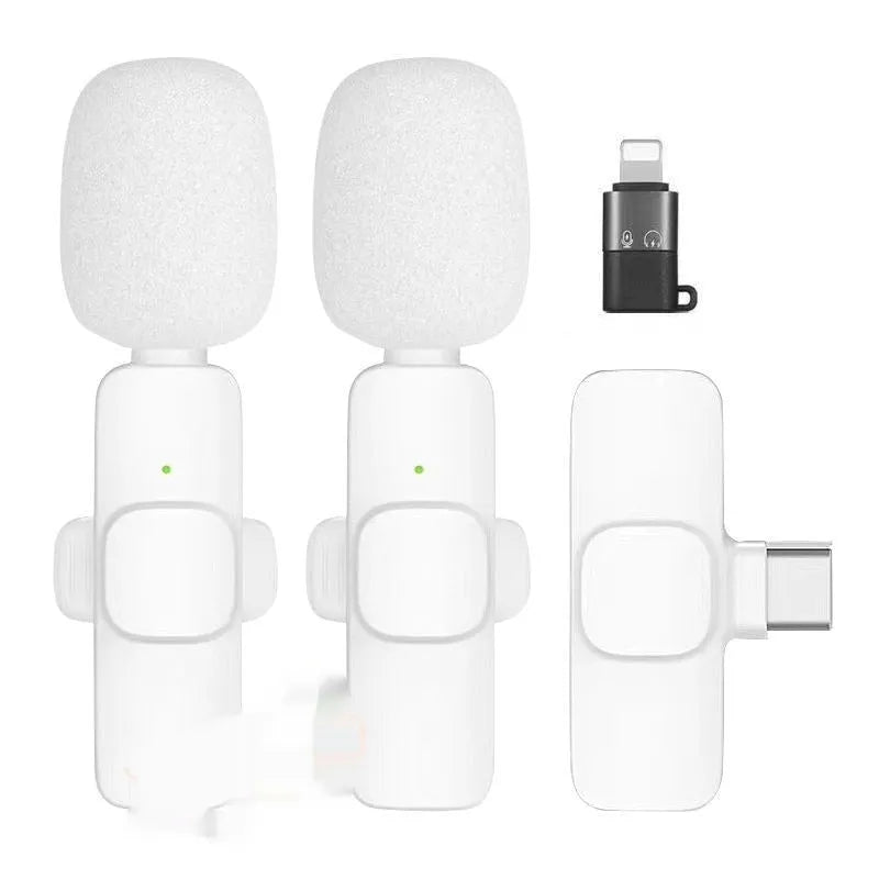 White wireless neckline clip microphone, one-to-two option, 20Hz-20KHz frequency range, for recording and interviews