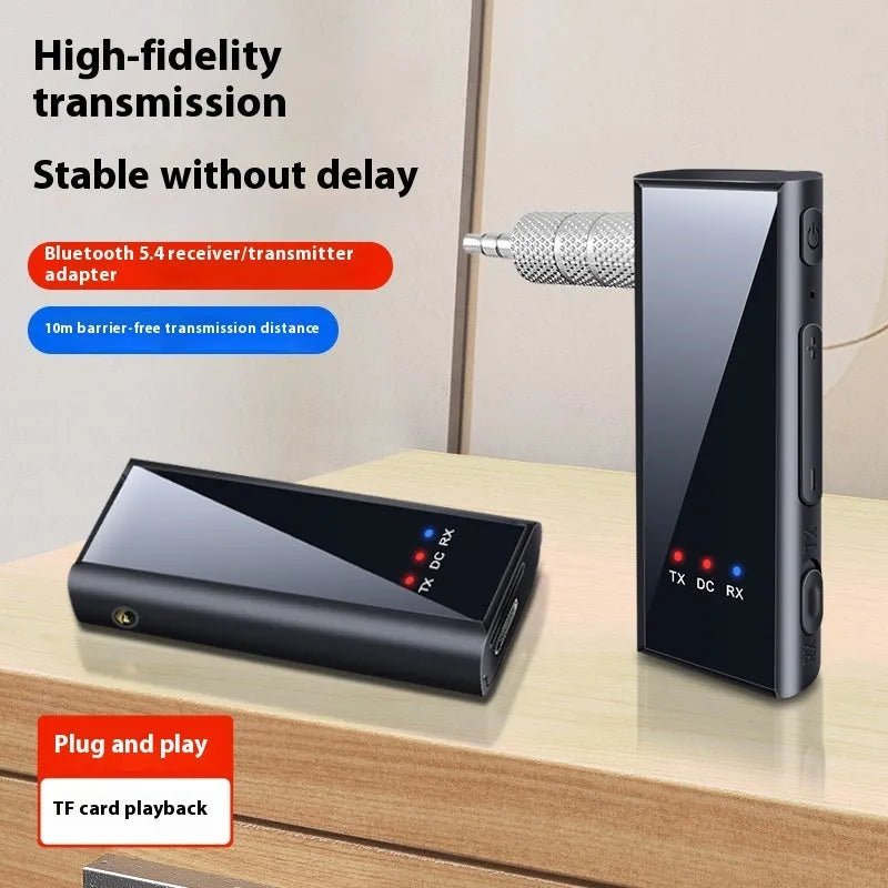 3.5mm Bluetooth 5.4 two-in-one audio receiver and transmitter adapter with plug-and-play design