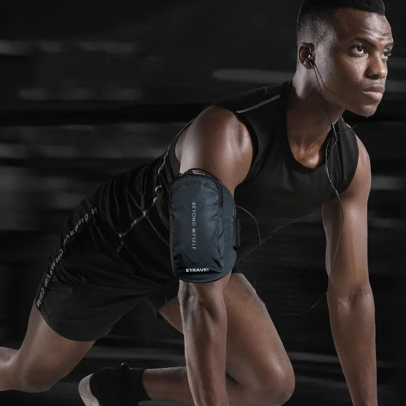 Lightweight running arm bag with reflective strips for night safety during outdoor sports