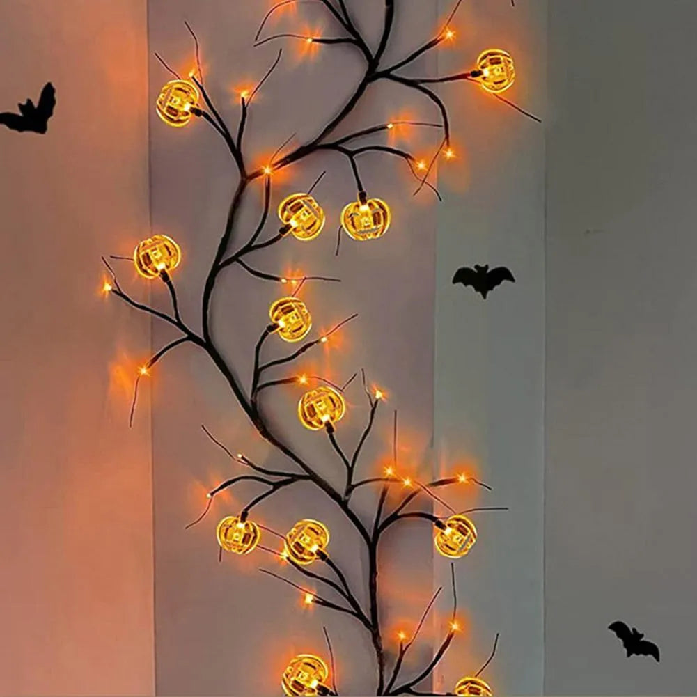 Halloween LED willow vine string light with 18 bat or pumpkin rattan lights, 100 LEDs and 2000 mm length