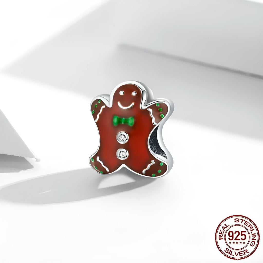 Christmas gingerbread man 925 silver bead with SCC2037 dripping oil finish, 1.2cm x 1.0cm, 0.5cm aperture