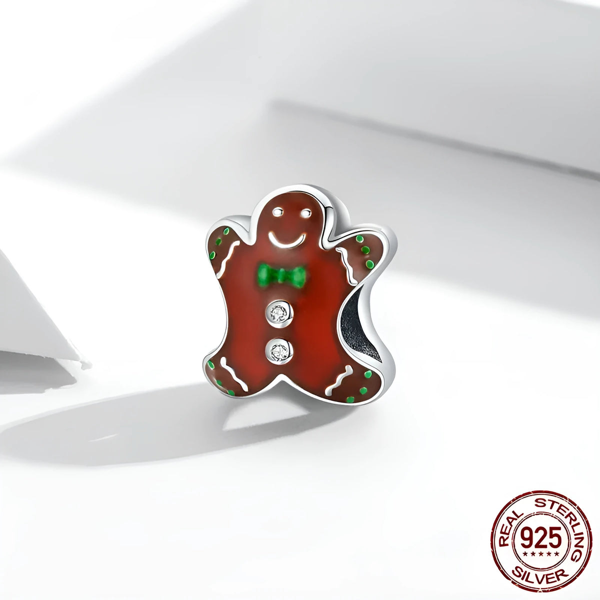 Christmas gingerbread man 925 silver bead with SCC2037 dripping oil finish, 1.2cm x 1.0cm, 0.5cm aperture
