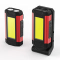 Rechargeable 10W COB LED work light with 360-degree rotation in red or silver, for auto repair and camping.