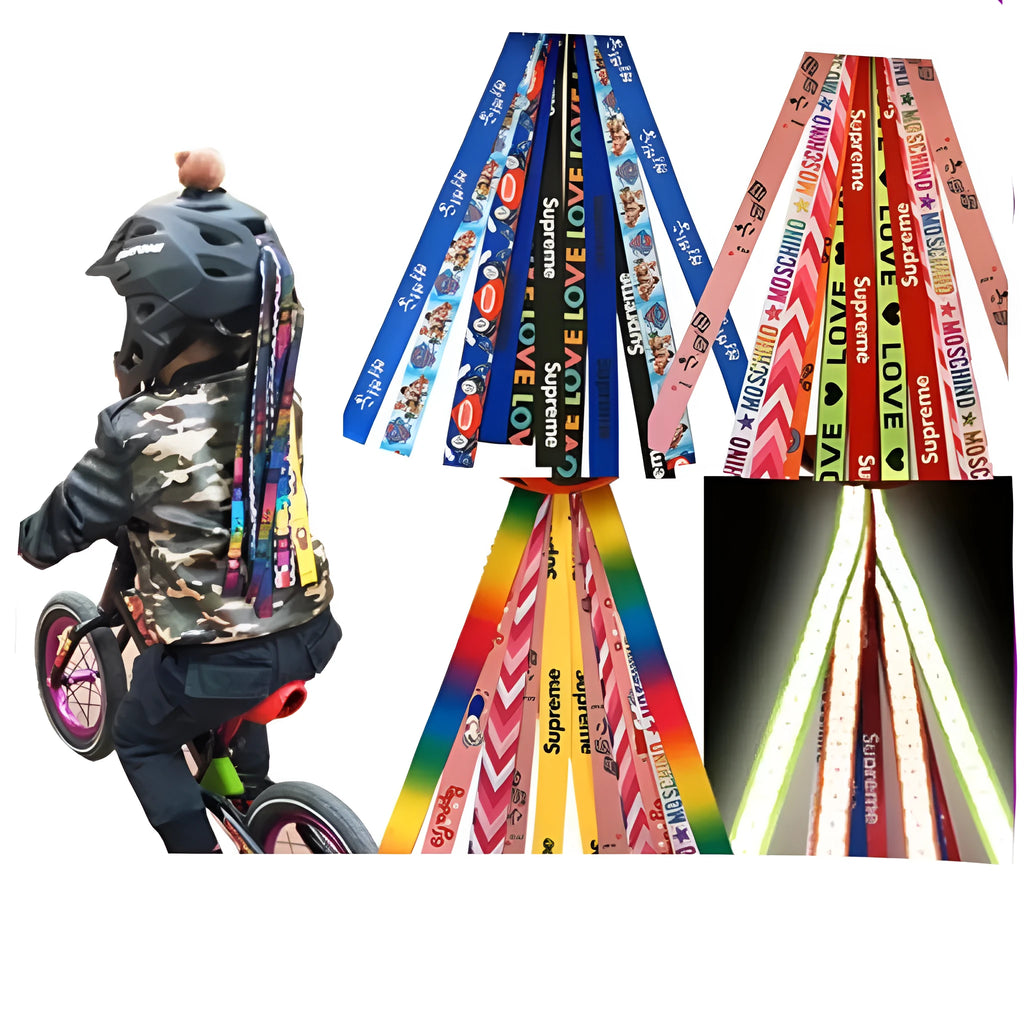 Children's helmet decorative streamer ribbon in multiple colour options for safety gear personalisation