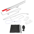 9-piece automotive maintenance tool set with air pump wedge, plastic wedges, and metal hook tools for vehicle lockout situations