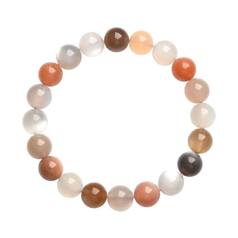 Natural moonstone bracelet with colourful moon light appearance showing 8mm beads in single circle formation