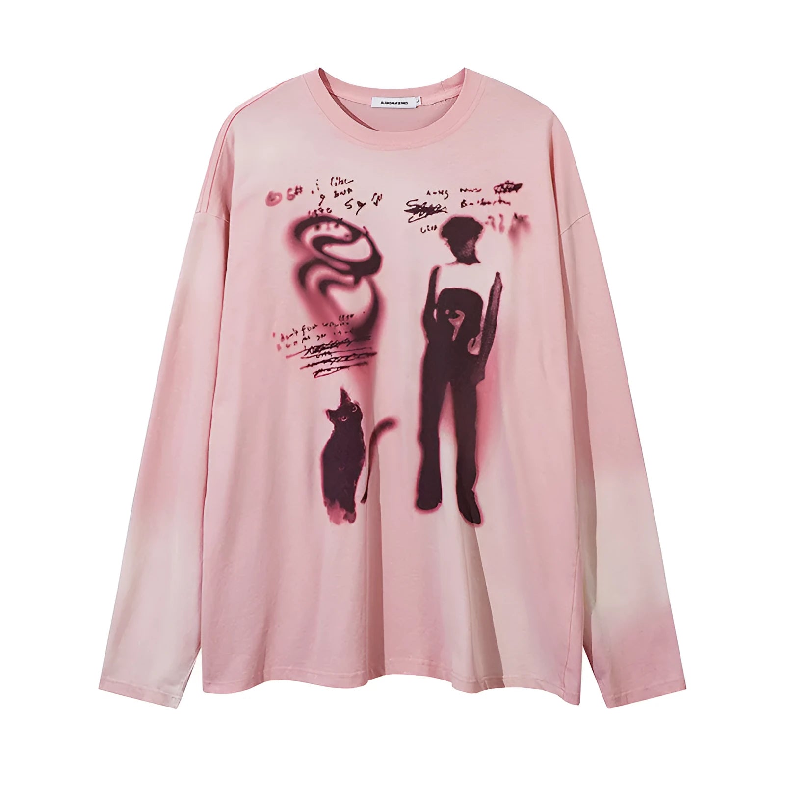 Women's loose dark grey cotton pullover top with drop-shoulder sleeves and letter print