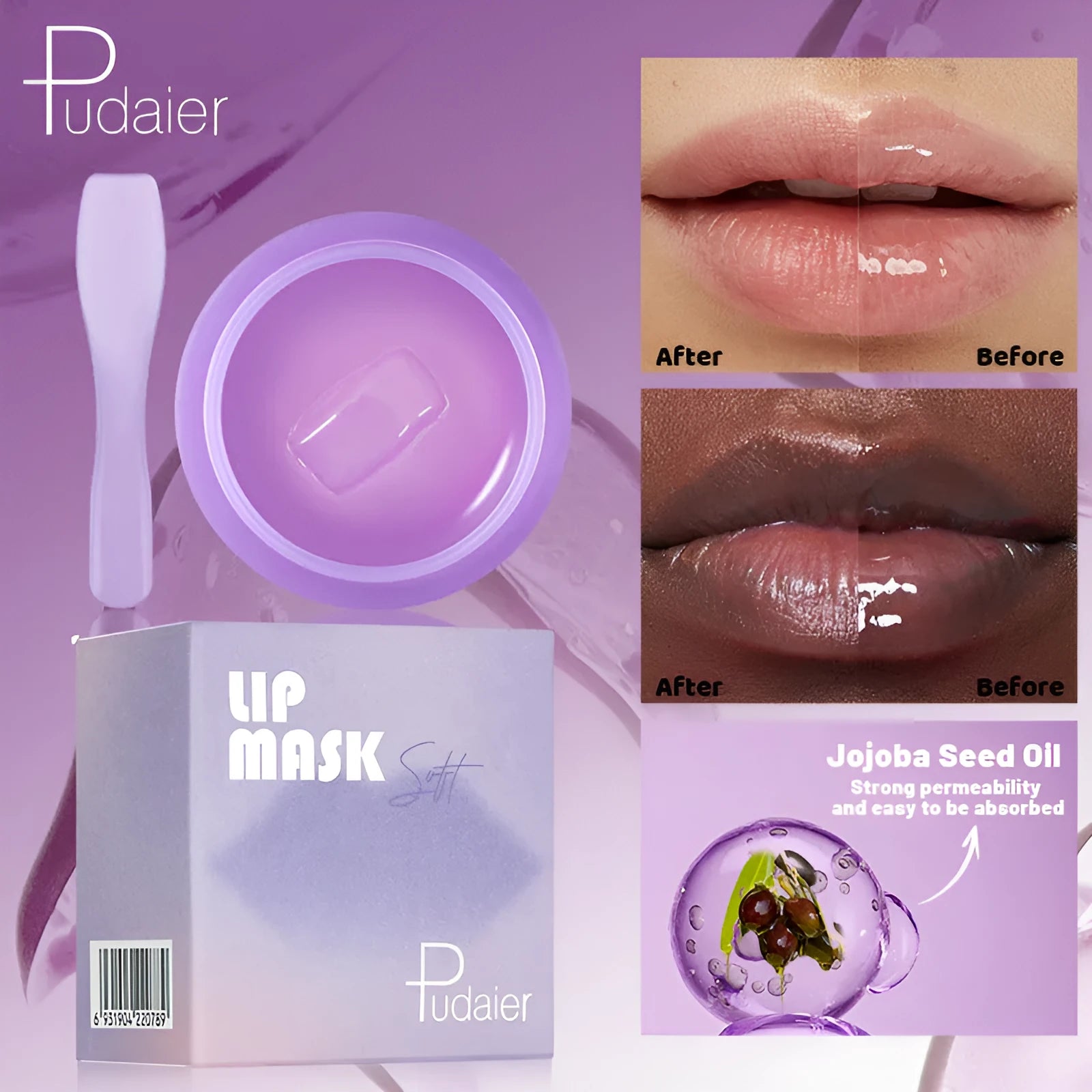 Exfoliating lip balm tube with applicator for moisturising and smoothing lip lines