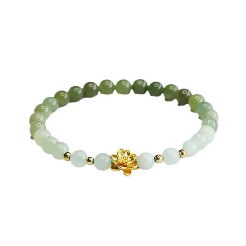 Hand-woven Hetian jade bracelet with water gradient colour and floral design