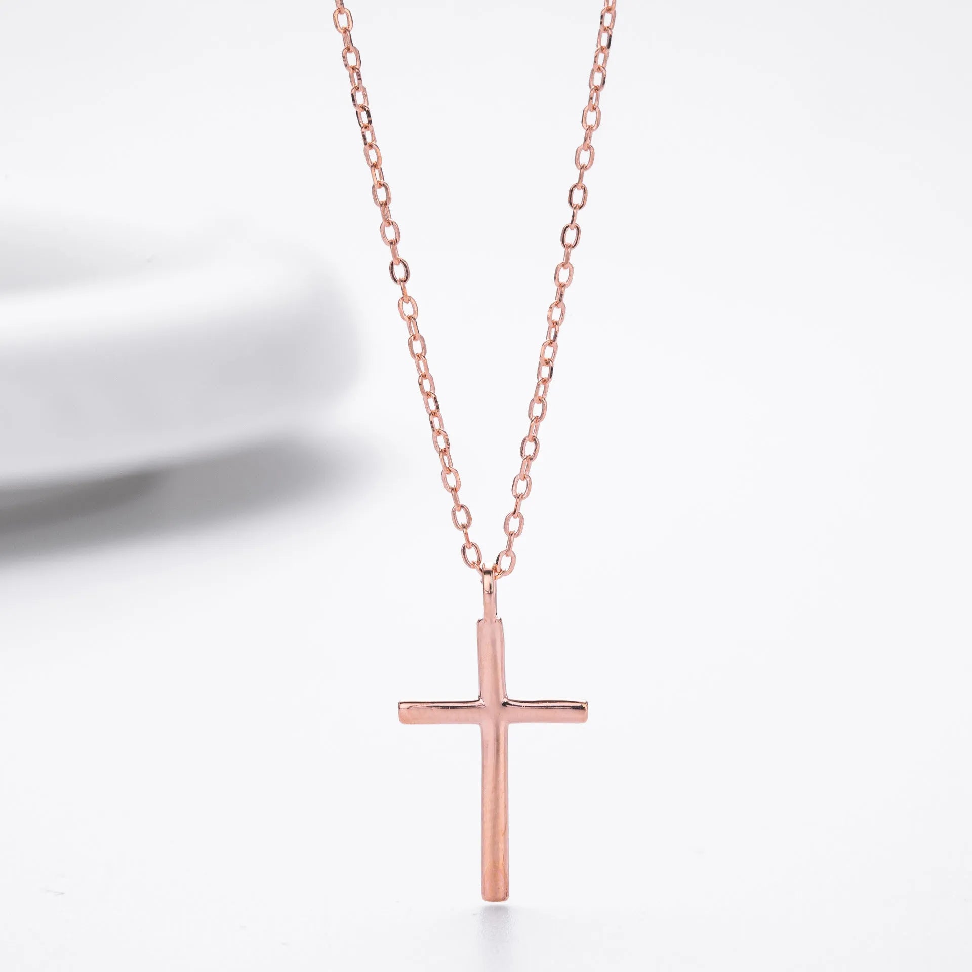 S925 sterling silver necklace with simple cross pendant on O-shaped chain in gold plating