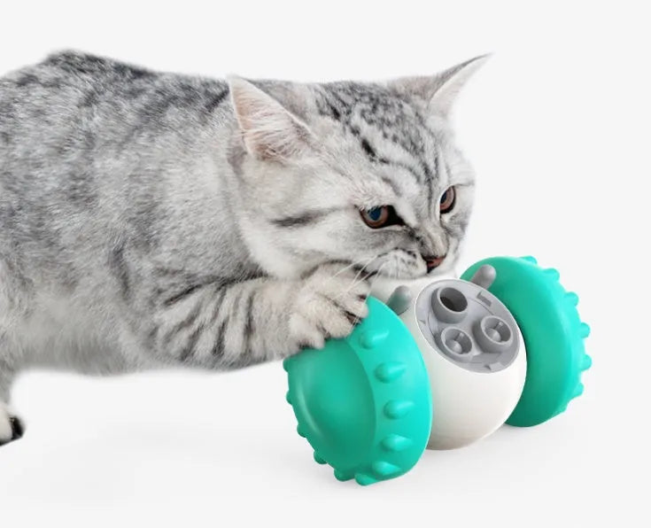 ABS interactive balance car pet toy in black, blue, yellow or green, 13.8 x 8 x 11cm, for slow treat feeding