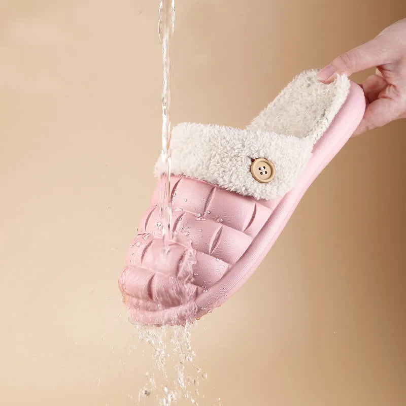 Women's detachable plaid slippers with plush lining and EVA anti-skid sole in multiple colours.