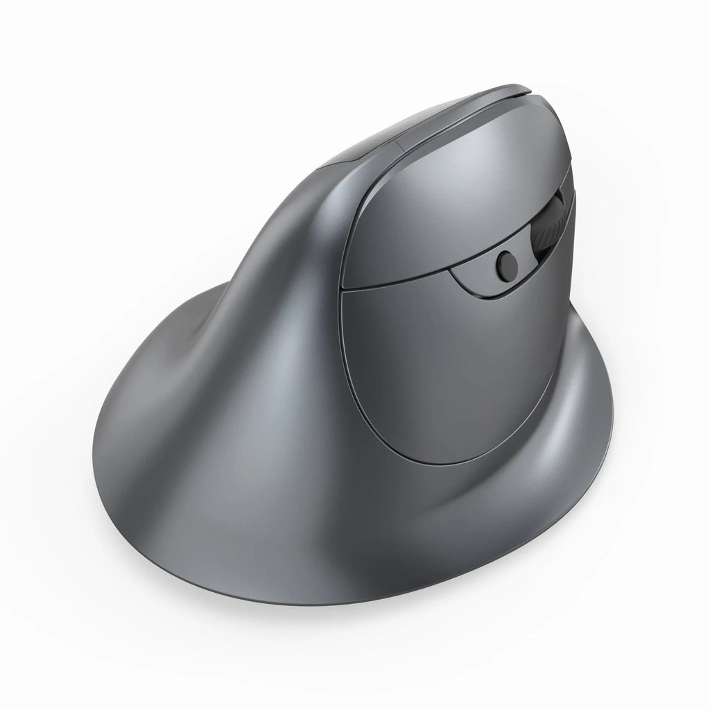 Grey vertical grip wireless mouse with Bluetooth connectivity for laptop use