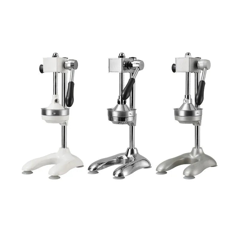 Stainless steel manual juicer with zinc alloy components in multiple colour options
