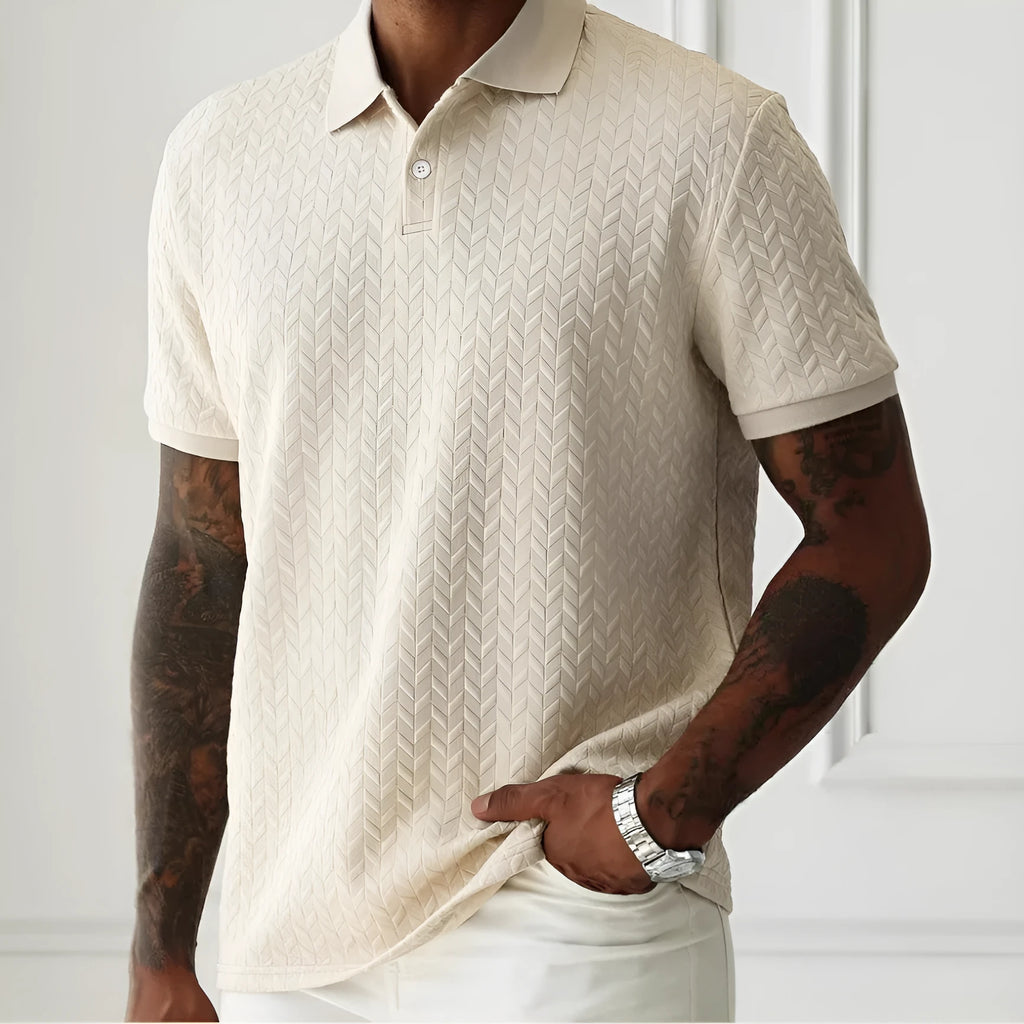 Men's solid colour short-sleeved polo shirt with collar, polyester, available in five colours and sizes S to 2XL.