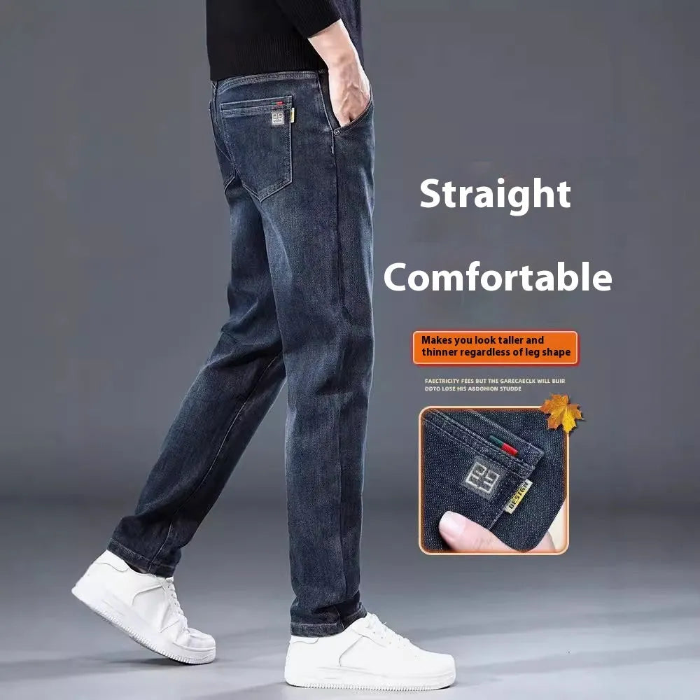Slim straight casual trousers in polyester fabric with mid waist and zipper fly