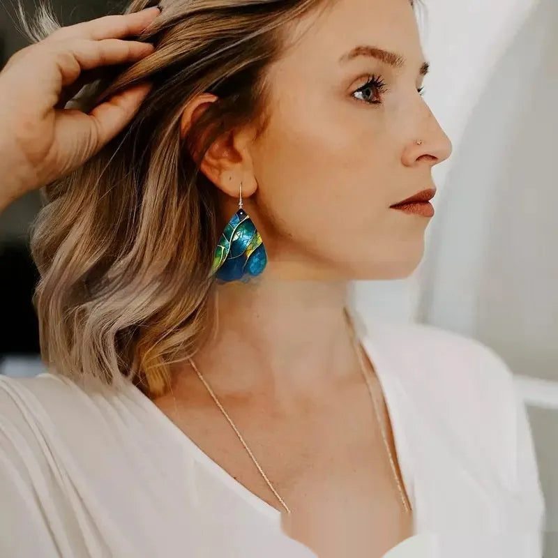 Acrylic flat branch knot drop earrings with printed patterns in two style variations