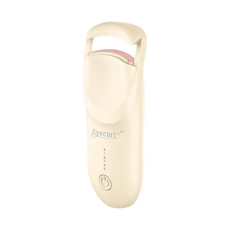 Electric heating eyelash curler with USB-C charging cable in cream white, maca pink, or vanilla apricot colours