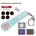 Infrared charging cat teasing stick toy with laser patterns in blue, pink, purple or white colour options