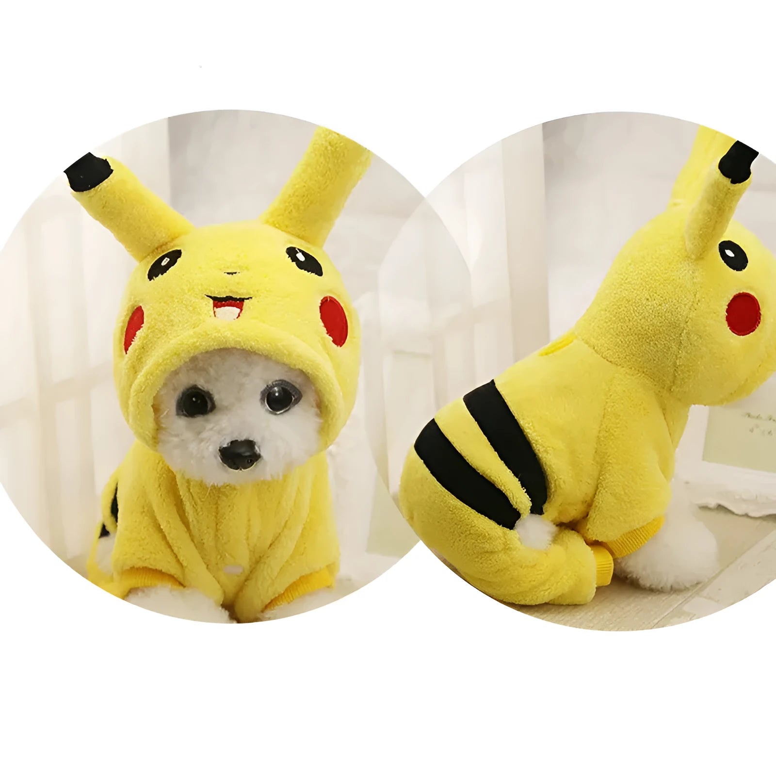 A cat or small dog wearing a soft fleece hoodie zip-up coat in a cartoon style.