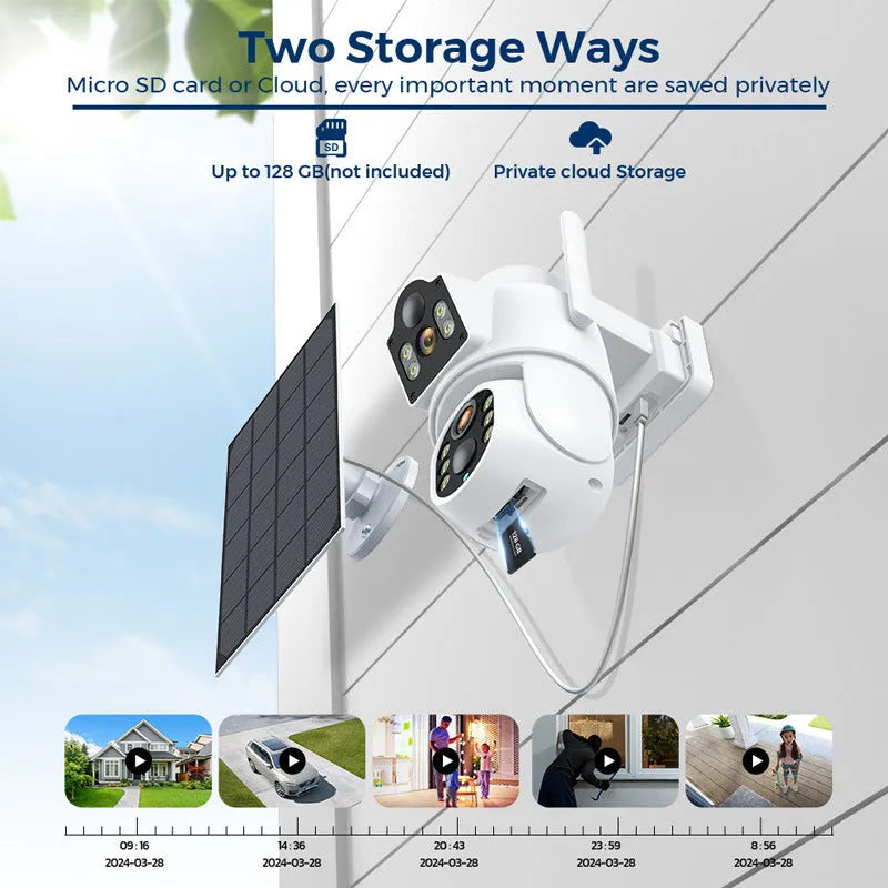 Outdoor solar wifi security camera with separate solar panel for wire-free home surveillance installation