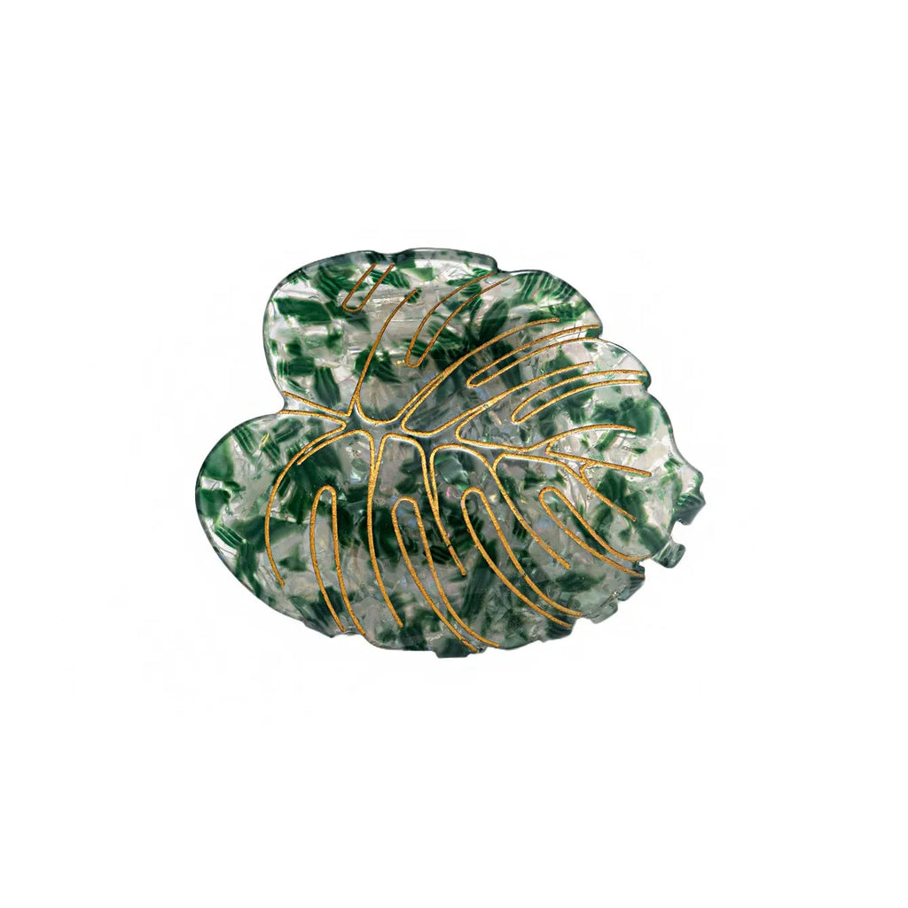 Mori style PVC hair clip with printed leaves pattern 8cm length green colour