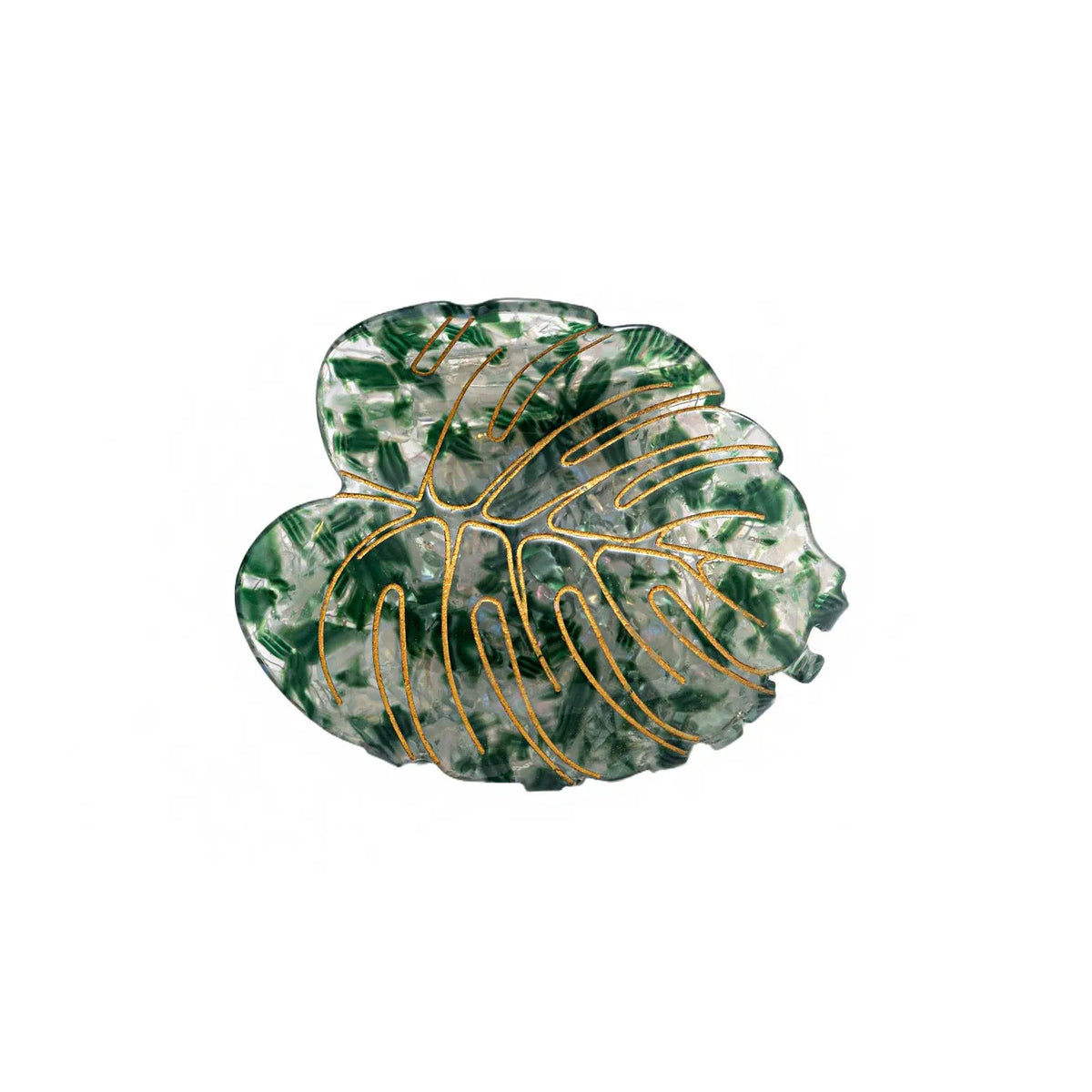 Mori style PVC hair clip with printed leaves pattern 8cm length green colour