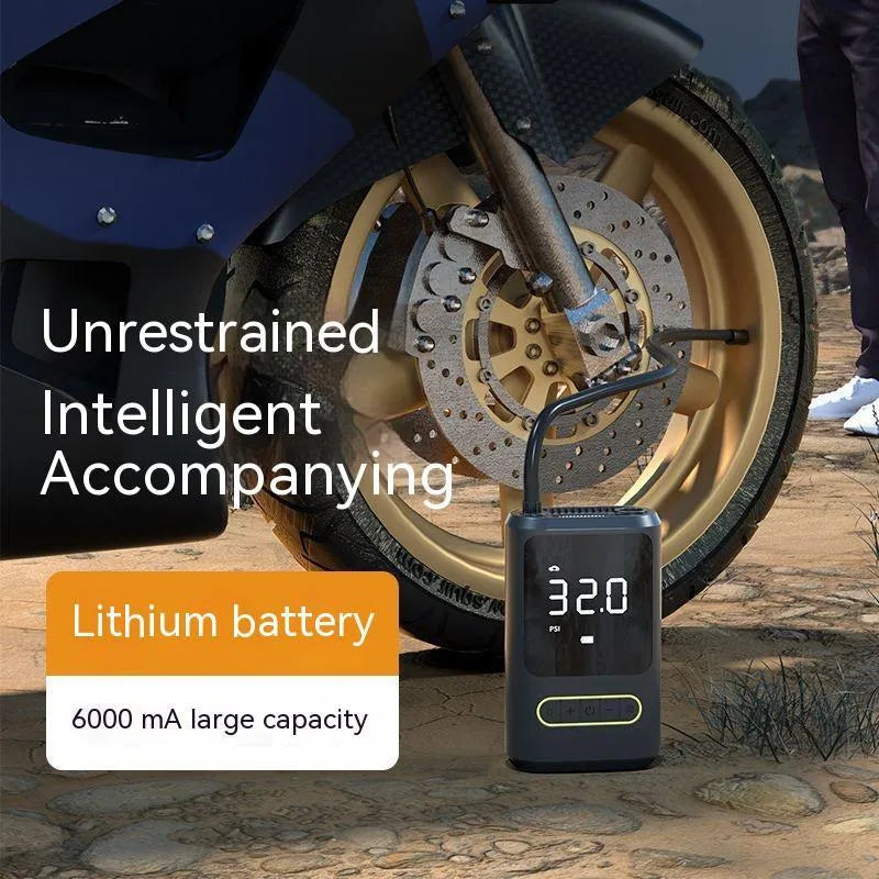 Handheld digital display wireless air pump with LED light for car tyre inflation