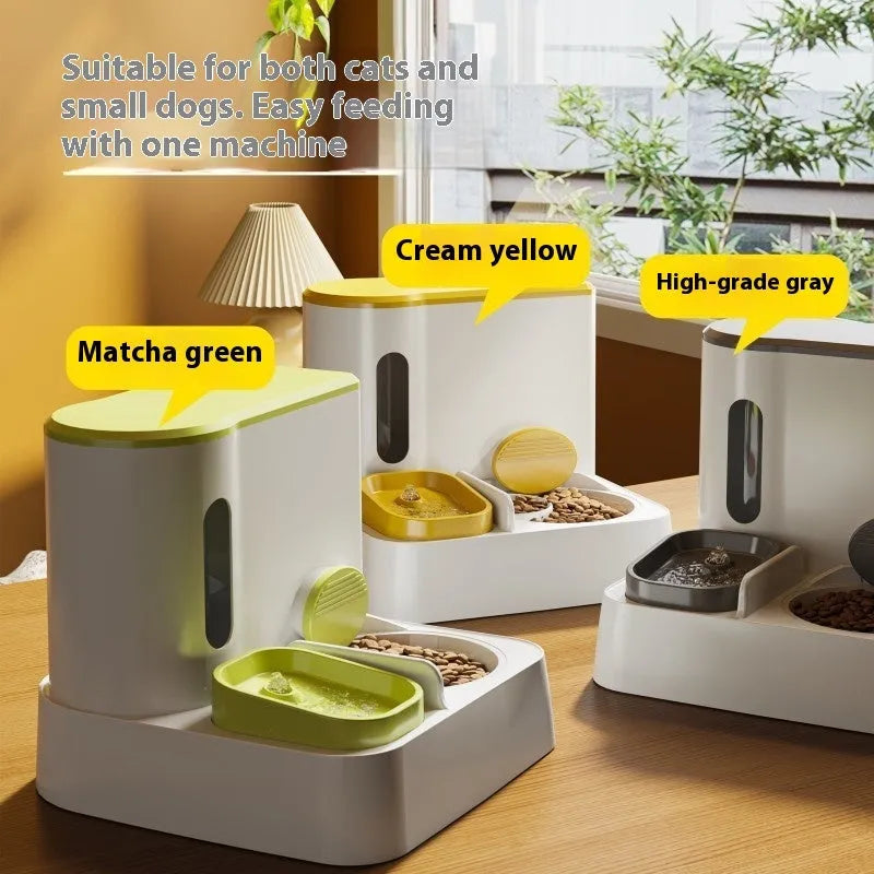 Cat automatic pet feeder water dispenser with integrated double bowl system in grey colour
