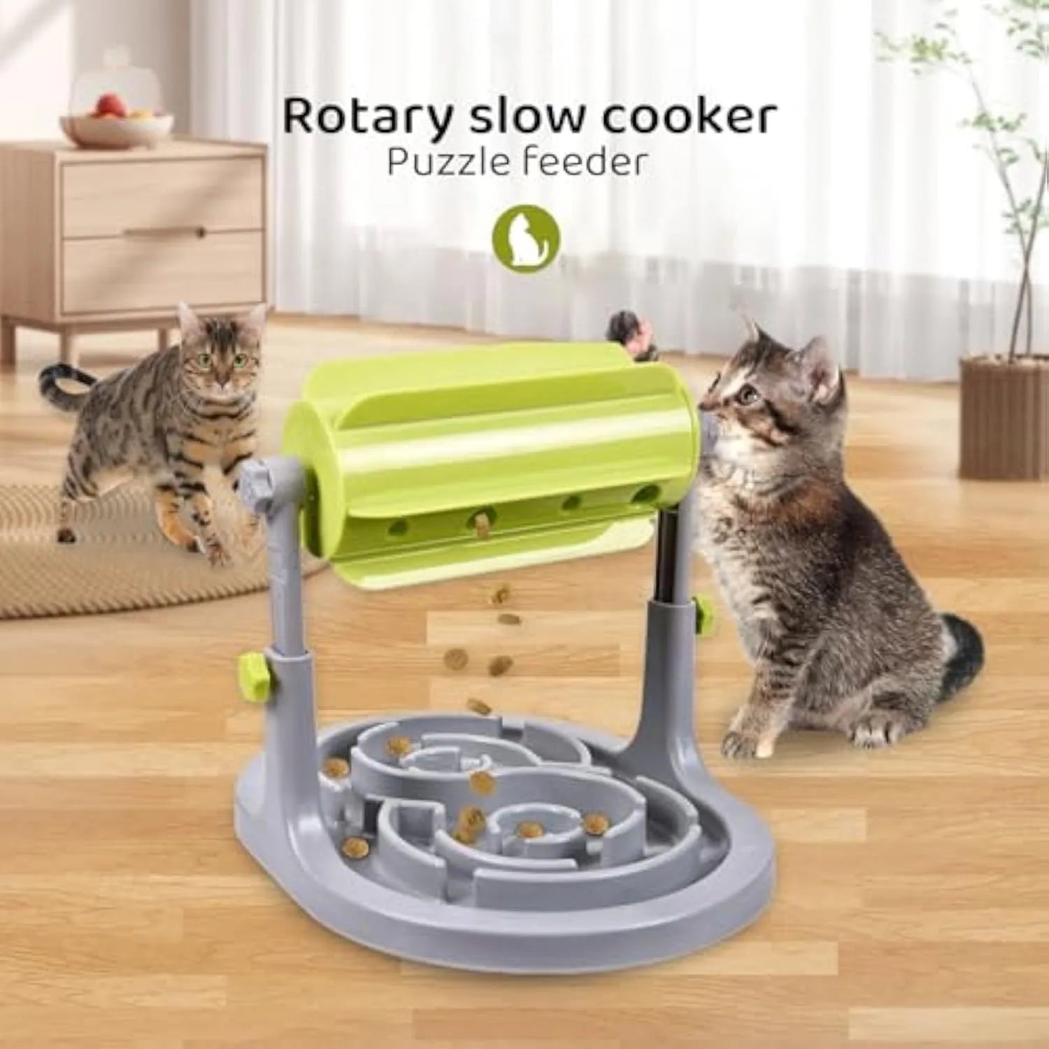Blue interactive pet puzzle feeder bowl with adjustable height for dogs and cats