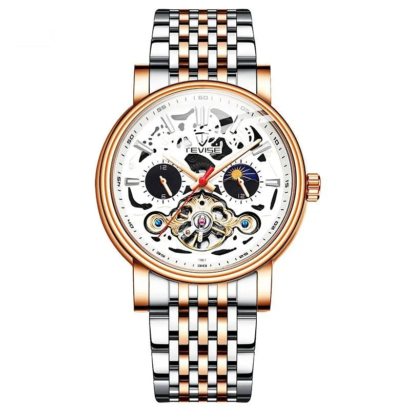 Men's tourbillon mechanical watch with luminous hands showing rose black metal variant