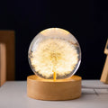 3D dandelion eternal flower in crystal ball on beech wood base USB night light