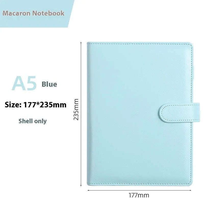 A5 PU leather notebook binder shell with zipper closed, shown in a selection of solid colours.