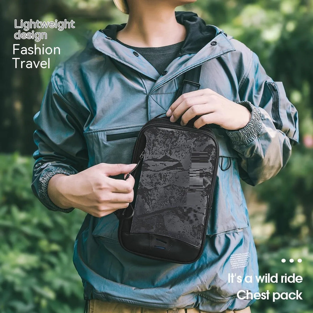 Casual black waterproof chest pack with soft TPU surface and single shoulder strap
