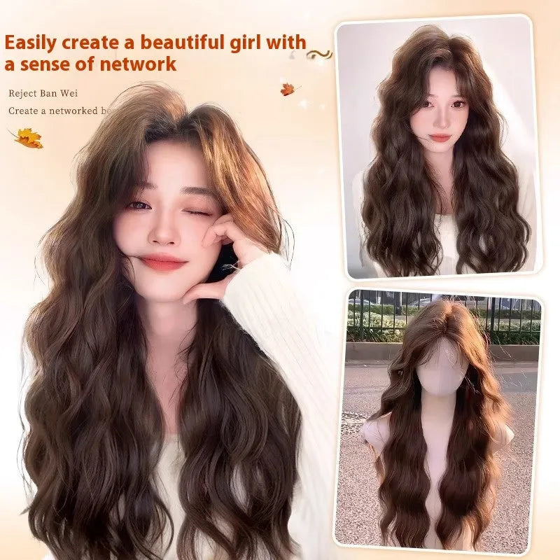 Female long curly full-head wig with side bangs in high-temperature fibre artificial hair