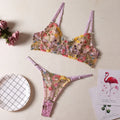 Women's floral underwear set in polyester with V-shaped design showing colour options