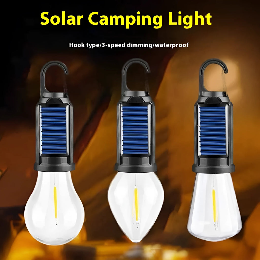 Outdoor solar camping lantern with hooks and tungsten lamp, 12 to 16 hour light