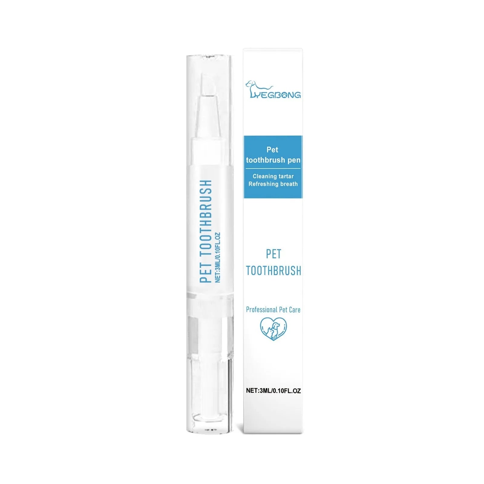 Soft-bristled pet toothbrush pen for cat and dog dental care with 3ml capacity